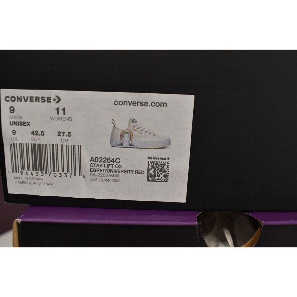 Converse Mens 9.5 Womens 11.5 Chuck Taylor All Star Lift Ox Platform Pride Shoes - Picture 11 of 11